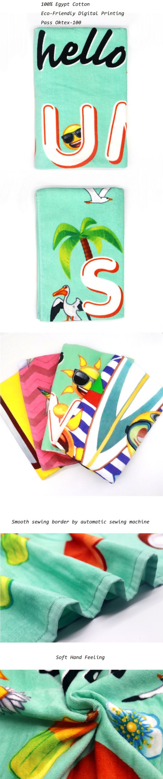 100% Cotton Velour Reactive Print Custom Design Logo Beach Towel